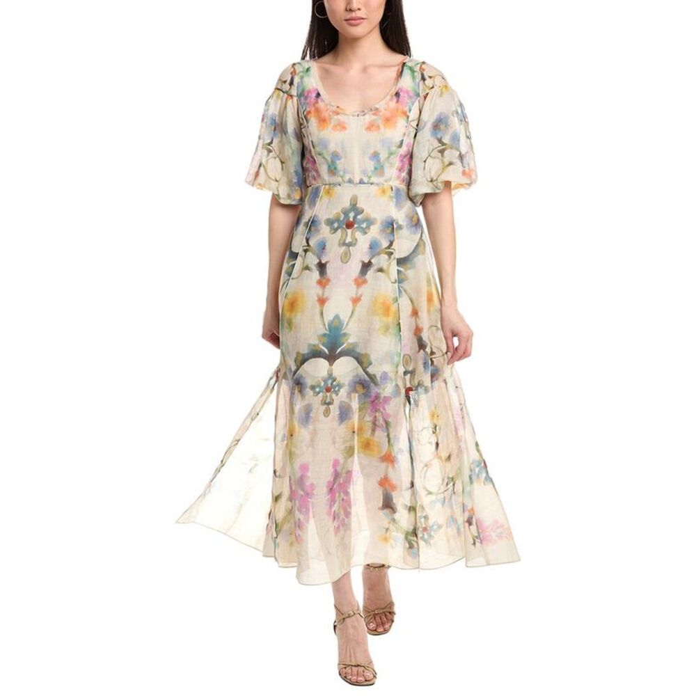 Marchesa Notte Womens  Ramie Scoop Neck Dress, White